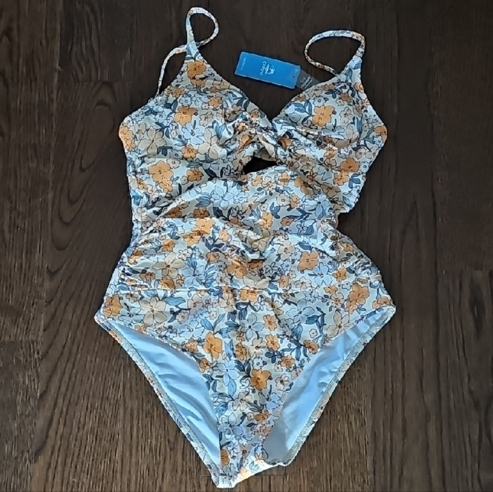 Cupshe Floral One Piece Swimsuit - Blue and Orange